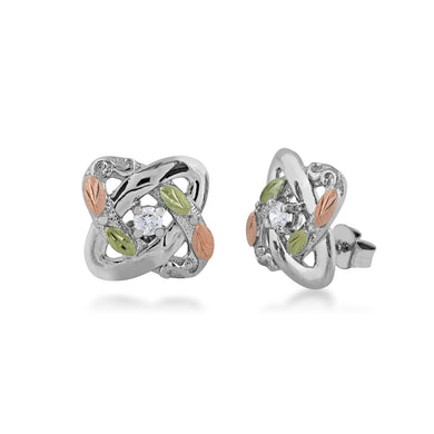 Diamond Knot - Sterling Silver Black Hills Gold Earrings