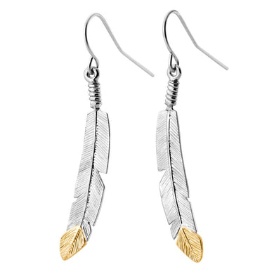 Splendid Feather  - Sterling Silver Black Hills Gold Earrings