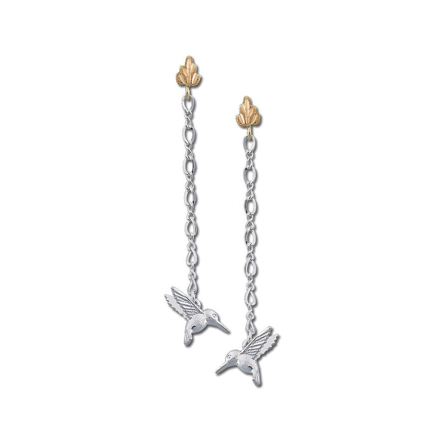 Sterling Silver Black Hills Gold Dangling Hummingbird Earrings