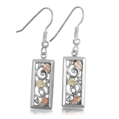 Foliage Square - Sterling Silver Black Hills Gold Earrings