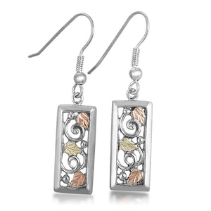 Sterling Silver Black Hills Gold Foliage Square Earrings