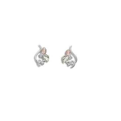 Sterling Silver Black Hills Gold Foliage Diamond Earrings II