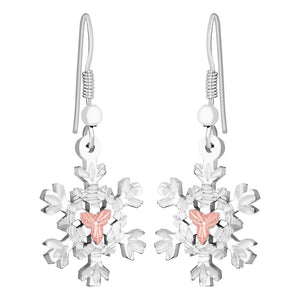 Foliage Snowflake II - Sterling Silver Black Hills Gold Earrings