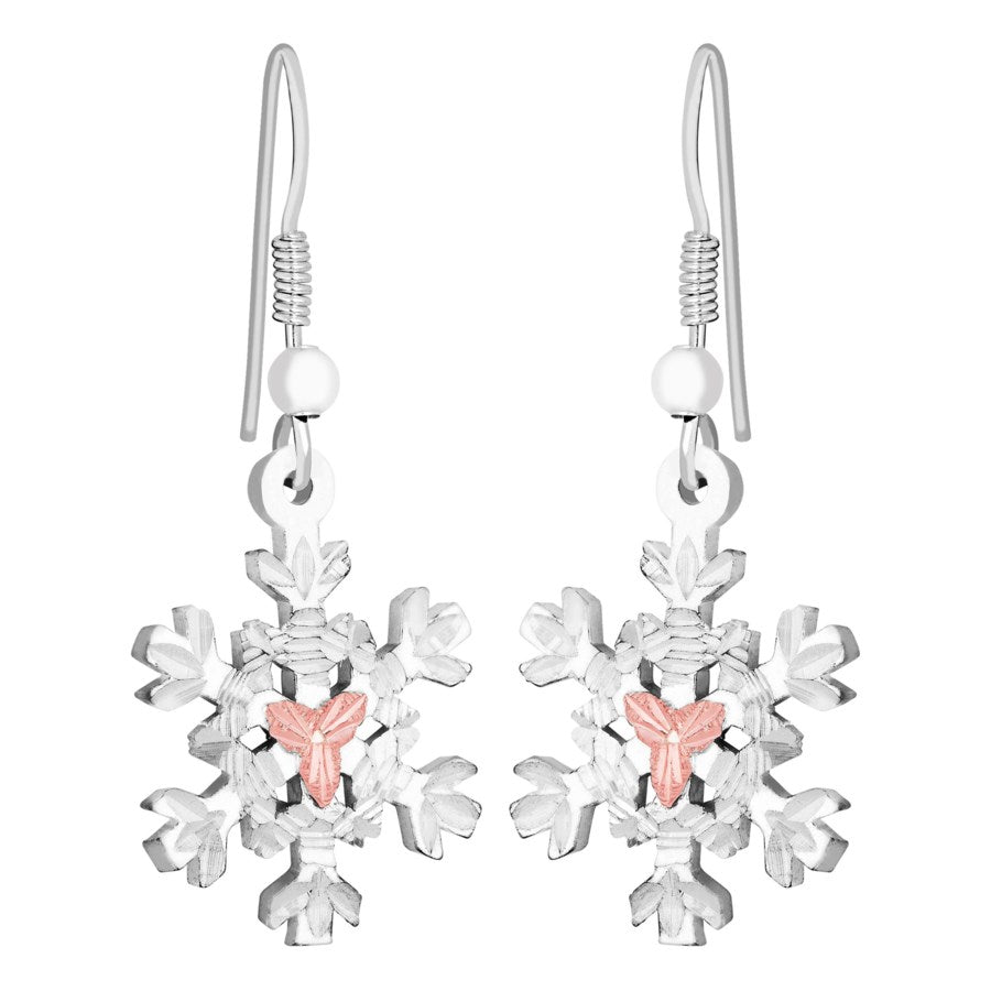 Sterling Silver Black Hills Gold Foliage Snowflake Earrings II