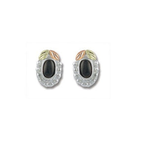 Sterling Silver Black Hills Gold Oval Onyx Earrings