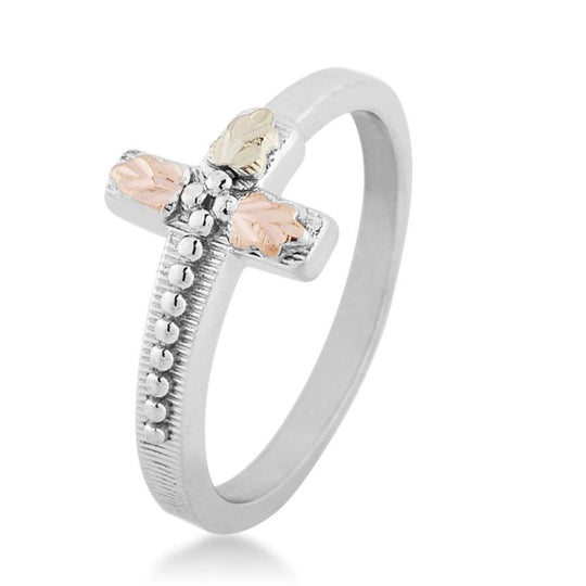 Sterling Silver Black Hills Gold Modern Cross Ring - Jewelry