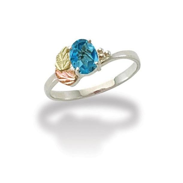 Sterling Silver Black Hills Gold Bright Blue Topaz Ring - Jewelry