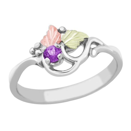 Sterling Silver Black Hills Gold Amethyst Foliage Ring - Jewelry