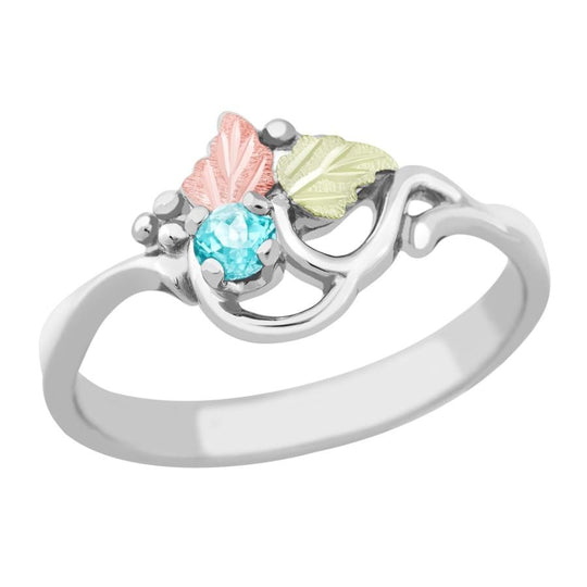 Sterling Silver Black Hills Gold Aquamarine Foliage Ring - Jewelry