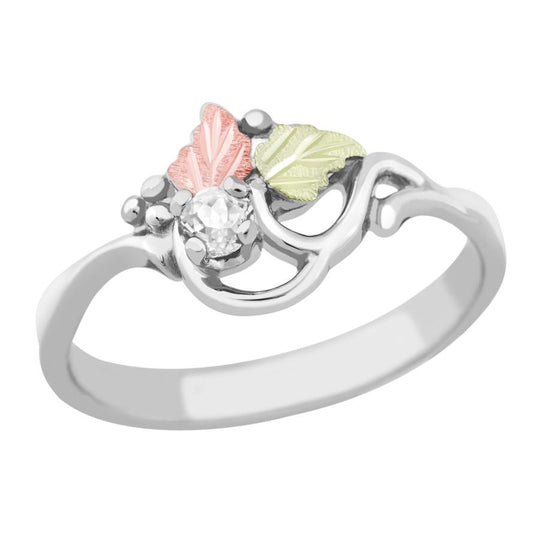 Sterling Silver Black Hills Gold White Topaz Foliage Ring - Jewelry