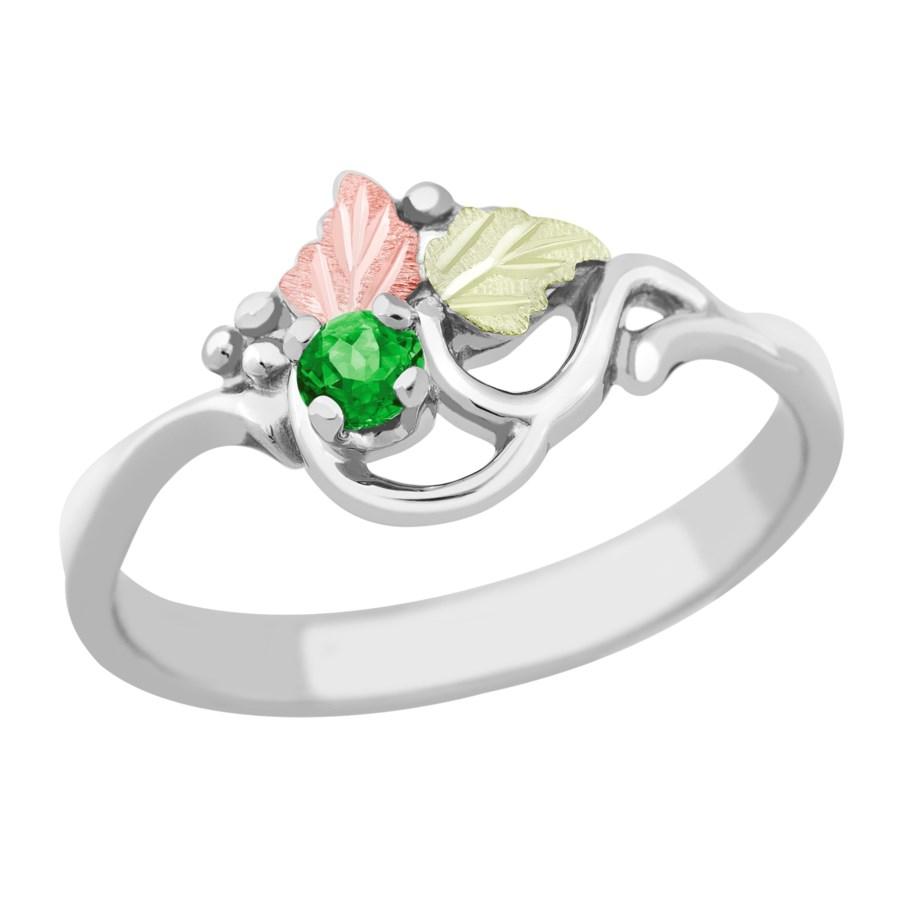 Sterling Silver Black Hills Gold Emerald Foliage Ring - Jewelry