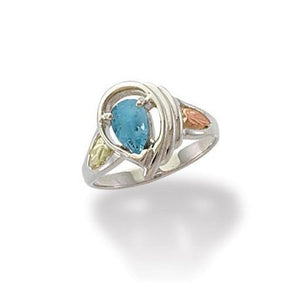 Sterling Silver Black Hills Gold Pear Cut Blue Topaz Ring - Jewelry