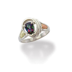 Sterling Silver Black Hills Gold PearCut Mystic Fire Topaz Ring - Jewelry