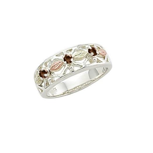 Sterling Silver Black Hills Gold Triple Garnet Ring - Jewelry