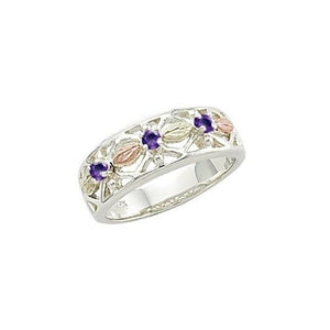 Sterling Silver Black Hills Gold Triple Amethyst Ring - Jewelry