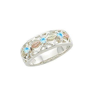 Sterling Silver Black Hills Gold Triple Aquamarine Ring - Jewelry