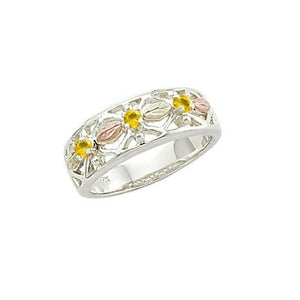 Sterling Silver Black Hills Gold Triple Citrine Ring - Jewelry