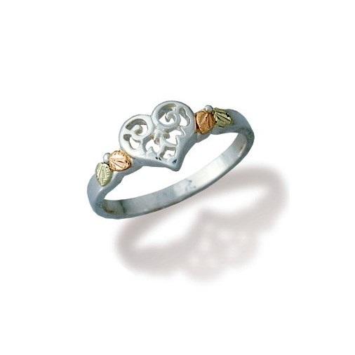 Sterling Silver Black Hills Gold Intricate Heart Ring - Jewelry