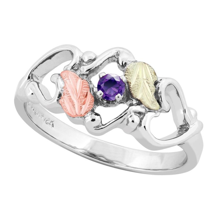 Sterling Silver Black Hills Gold Amethyst Foliage Ring III - Jewelry