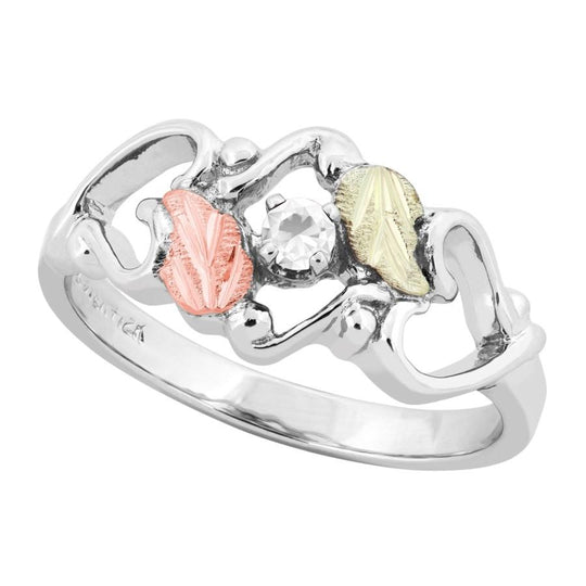 Sterling Silver Black Hills Gold White Topaz Foliage Ring III - Jewelry