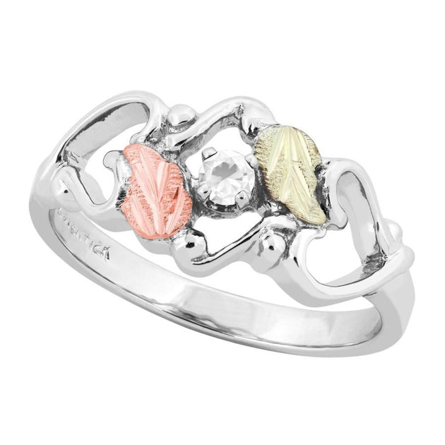 Sterling Silver Black Hills Gold White Topaz Foliage Ring III - Jewelry