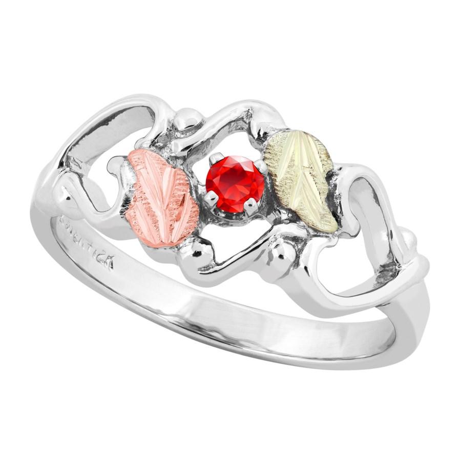 Sterling Silver Black Hills Gold Ruby Foliage Ring III - Jewelry
