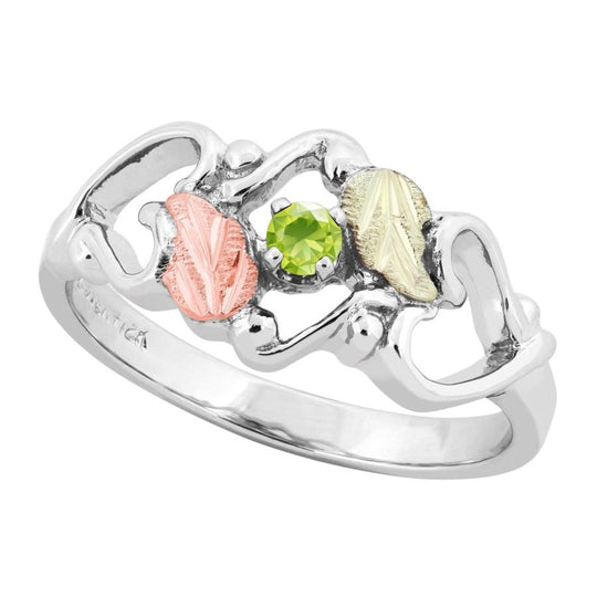 Sterling Silver Black Hills Gold Peridot Foliage Ring III - Jewelry