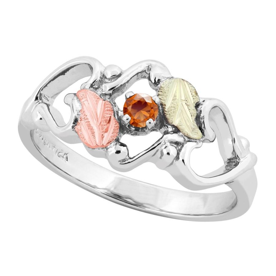Sterling Silver Black Hills Gold Citrine Foliage Ring III - Jewelry