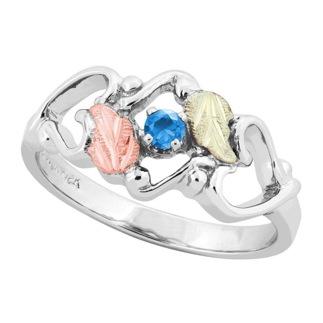 Sterling Silver Black Hills Gold Blue Zircon Foliage Ring III - Jewelry