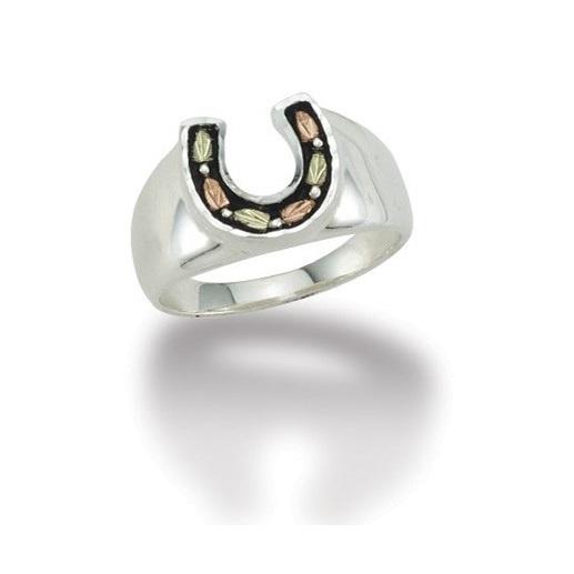 Sterling Silver Black Hills Gold Antiqued Horseshoe Ring - Jewelry