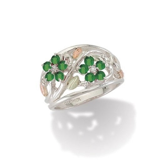 Sterling Black Hills Gold Flowers Genuine Emerald Ring