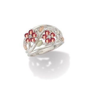 Ruby Flowers - Sterling Silver Black Hills Gold Ring