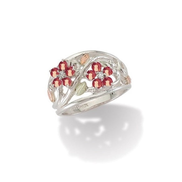 Ruby Flowers - Sterling Silver Black Hills Gold Ring