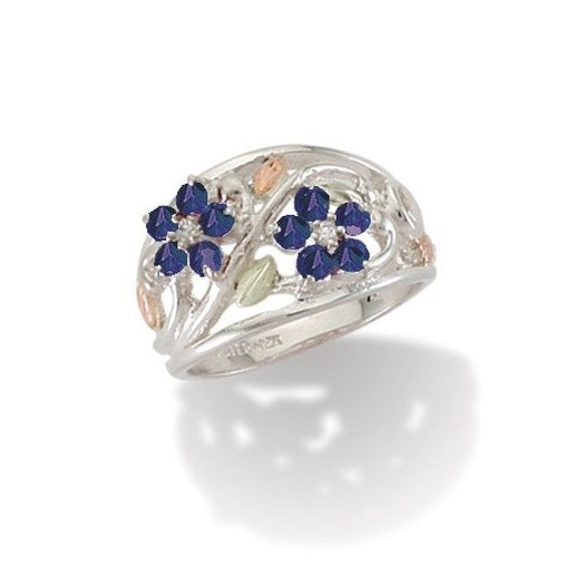 Sterling Black Hills Gold Flowers Genuine Sapphire Ring