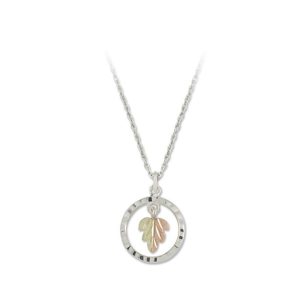 Sterling Silver Black Hills Gold Leaf and Circle Pendant - Jewelry