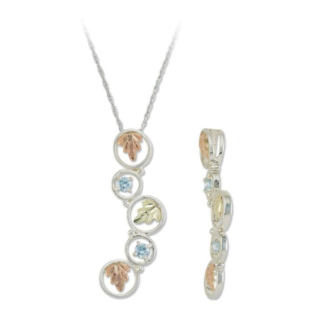Sterling Silver Black Hills Gold Blue Topaz Circles Pendant - Jewelry