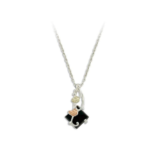 Sterling Silver Black Hills Gold Onyx Square Pendant - Jewelry