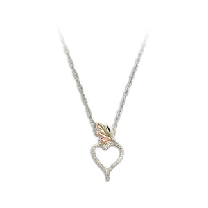 Sterling Silver Black Hills Gold Leaf Heart Pendant - Jewelry