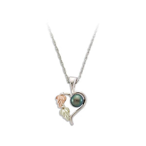 Sterling Silver Black Hills Gold Black Pearl and Heart Pendant - Jewelry