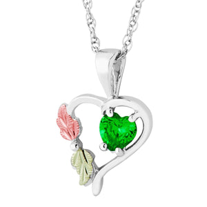 Sterling Black Hills Gold Heart Genuine Emerald Pendant