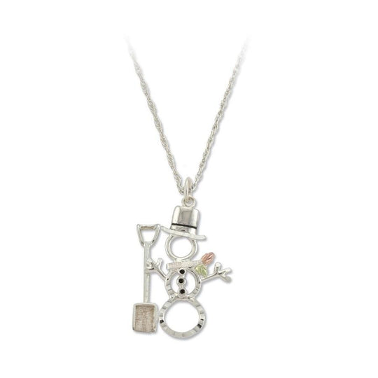 Sterling Silver Black Hills Gold Playful Snowman Pendant - Jewelry