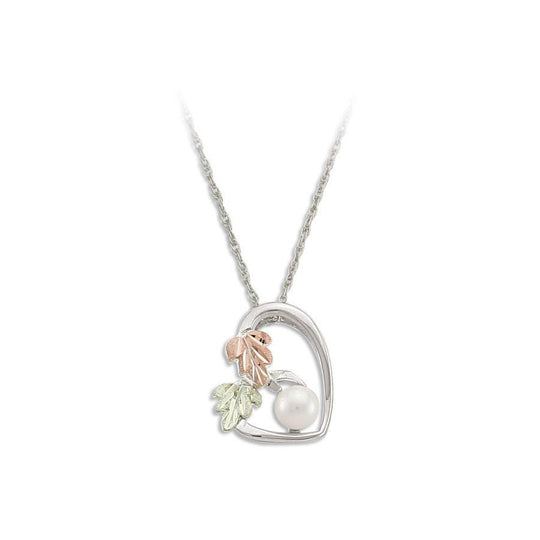 Sterling Silver Black Hills Gold Pearl Heart Pendant - Jewelry