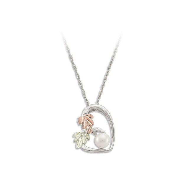 Sterling Silver Black Hills Gold Pearl Heart Pendant - Jewelry
