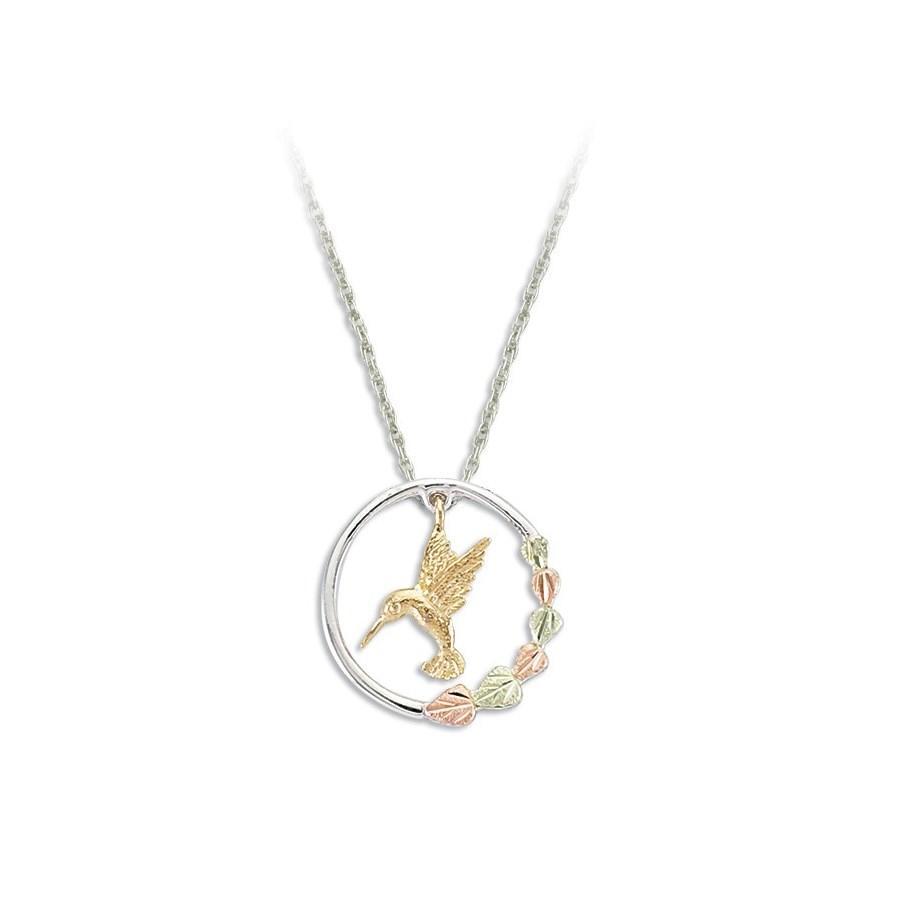 Sterling Silver Black Hills Gold Elegant Hummingbird Pendant - Jewelry