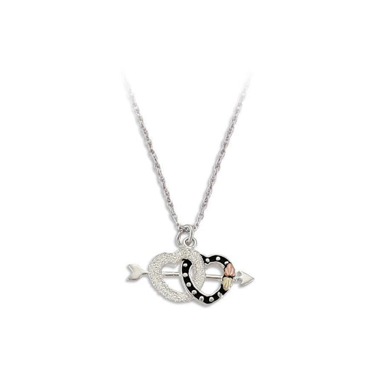 Sterling Silver Black Hills Gold Arrow and Hearts Pendant - Jewelry