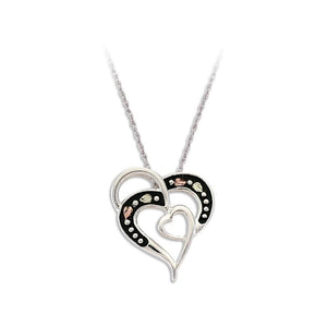 Sterling Silver Black Hills Gold Antiqued Hearts Pendant - Jewelry