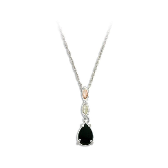 Sterling Silver Black Hills Gold Onyx Pear Pendant - Jewelry