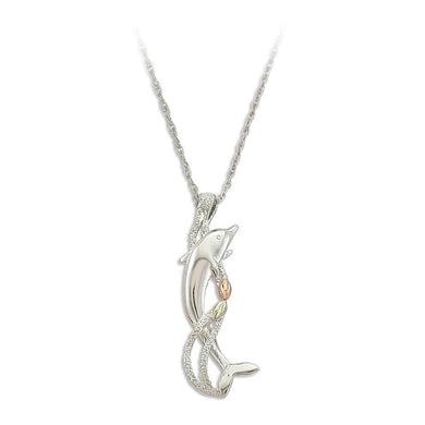 Sterling Silver Black Hills Gold Stunning Dolphine Pendant - Jewelry