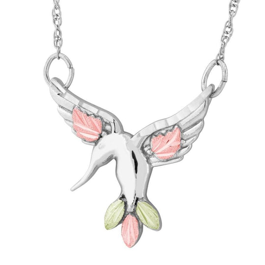 Sterling Silver Black Hills Gold Swooping Hummingbird Pendant - Jewelry