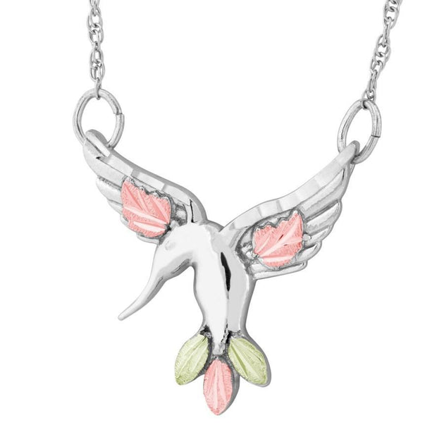 Sterling Silver Black Hills Gold Swooping Hummingbird Pendant - Jewelry